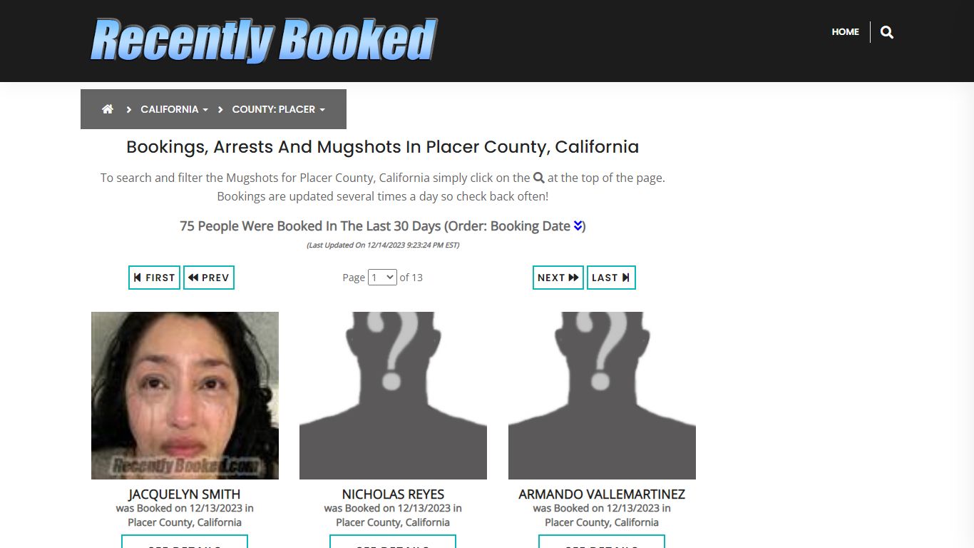 Bookings, Arrests and Mugshots in Placer County, California